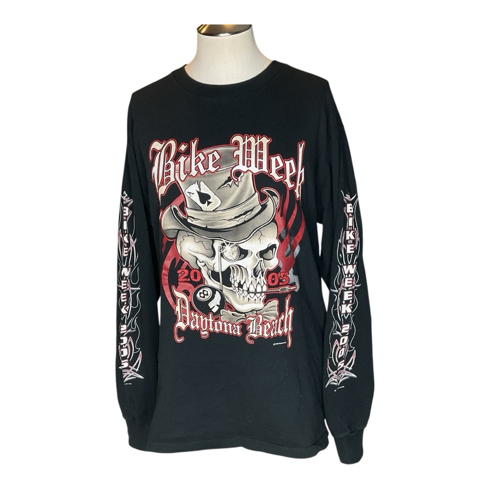 Vintage Bike Week Daytona Beach Skull Biker Long Sleeve Shirt Large